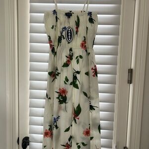 NWT Scoop White Floral Maxi Dress with Smocked Bodice